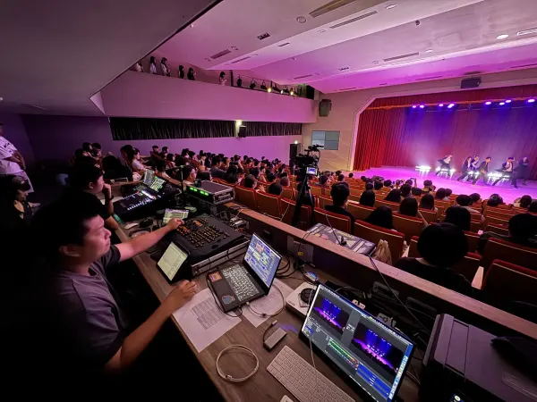 The control position for an auditorium performance